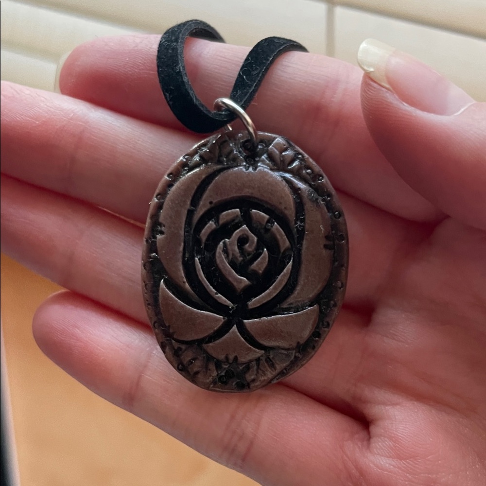 Rose Pendant Necklace on Black Velvet Cord